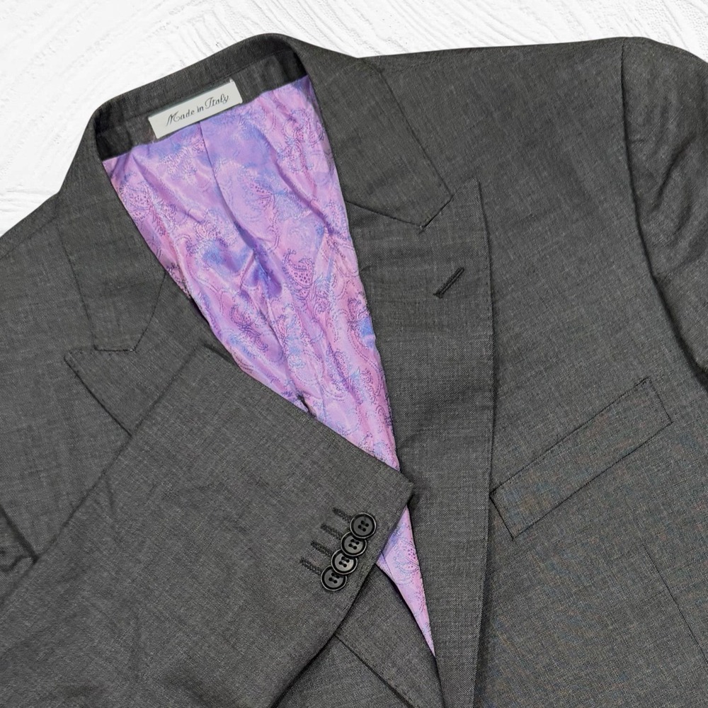 Sartoria Tosi 42R Hand Made Italy Super 150s Blazer Gray Hopsack Peak 2 BTN